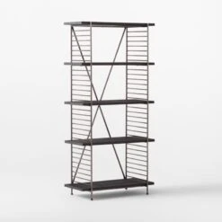 Scala Black Wood Bookshelf With Metal Frame -Optimal Furniture Store ScalaBkWdOpenBookcase3QSSS22