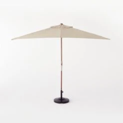 Teak Sunbrella Shadow Rectangular Outdoor Umbrella With Base -Optimal Furniture Store ShadowRectUmbrellaTeakSOSSS21