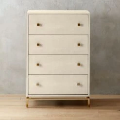 Ivory Shagreen Embossed Tall Chest