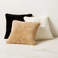 Shorn Black Sheepskin Fur Throw Pillow With Down-Alternative Insert 18'' 8 Shorn Black Sheepskin Fur Throw Pillow With Down-Alternative Insert 18'' -Optimal Furniture Store ShornSheepskin18inGroupFHS23