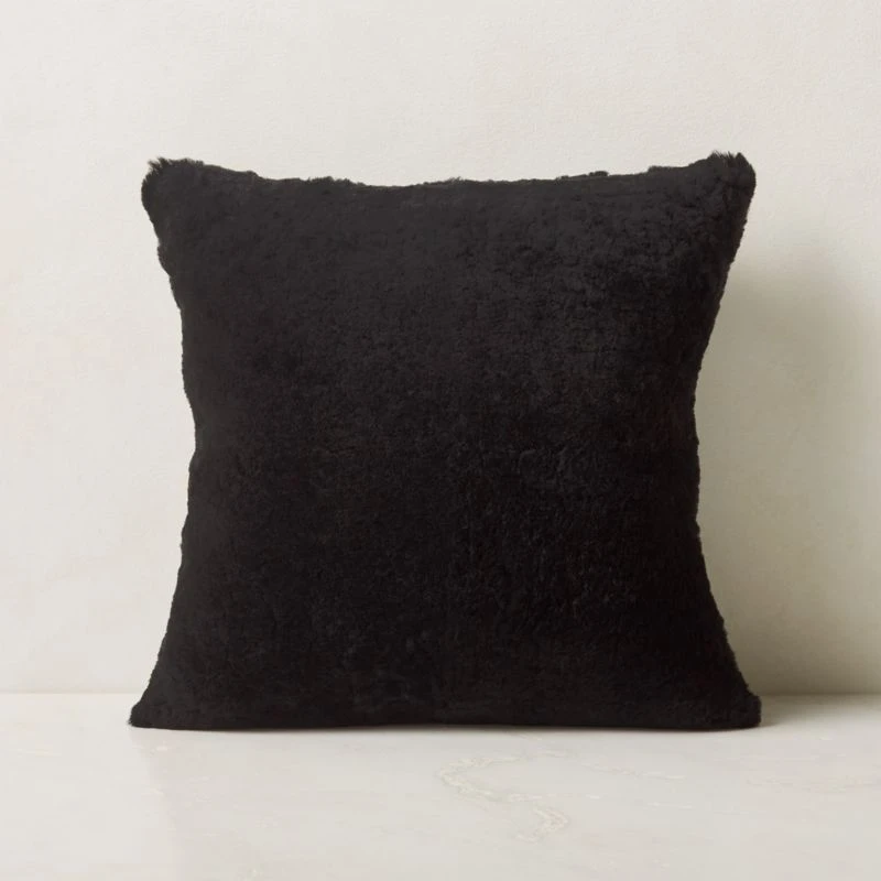 Shorn Black Sheepskin Fur Throw Pillow With Down-Alternative Insert 18'' 1 Shorn Black Sheepskin Fur Throw Pillow With Down-Alternative Insert 18''