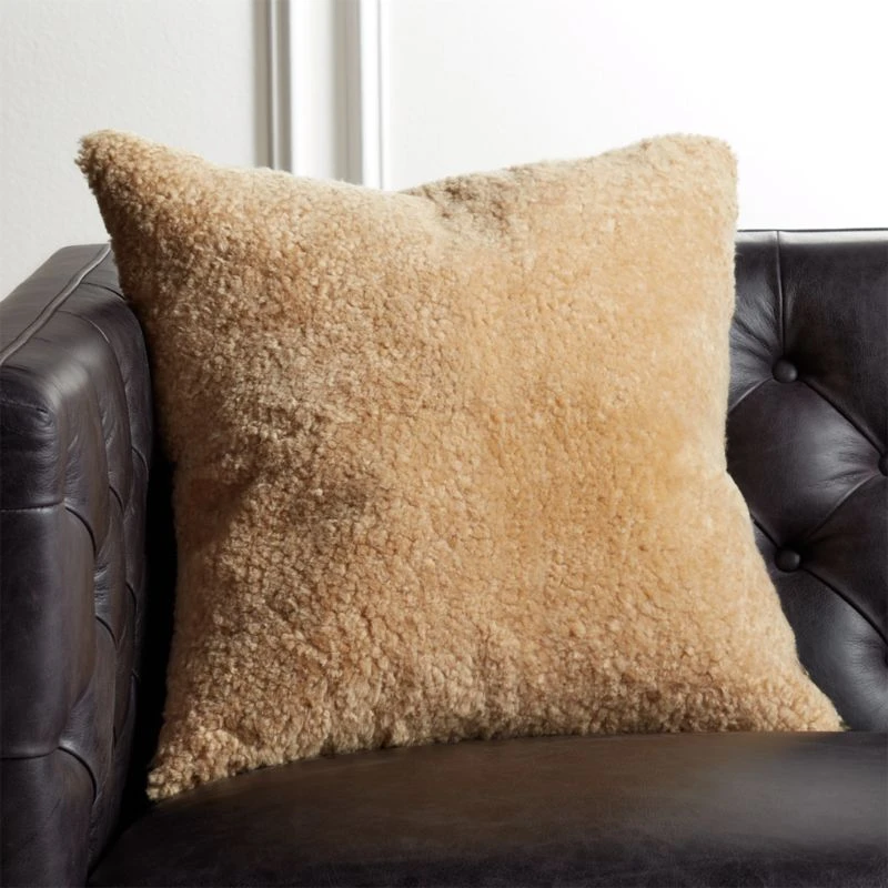 Shorn Camel Brown Sheepskin Fur Throw Pillow With Down-Alternative Insert 18" 1 Shorn Camel Brown Sheepskin Fur Throw Pillow With Down-Alternative Insert 18"