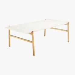 Slab Small Marble Coffee Table With Brass Base -Optimal Furniture Store SlabBrassCoffeeTble3QF17