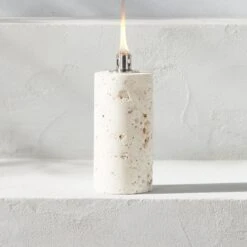 Somerset White Travertine Oil Lamp Small -Optimal Furniture Store SomersetBcTrvrtnOilLmpLgAVSHS23