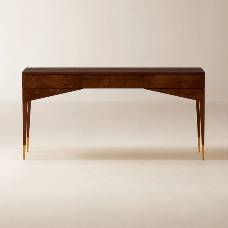 Spillo 2-Drawer Brown Burl Wood Desk 1 Spillo 2-Drawer Brown Burl Wood Desk