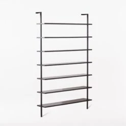 Stairway Wide Black Metal Wall Mount Bookshelf 96'' -Optimal Furniture Store Stairway96inWdShelvesBlk3QSSF21