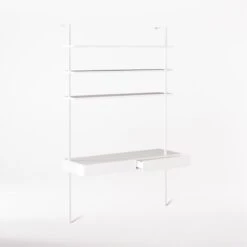 Stairway 2-Drawer White Wall Mount Desk With Shelves 96'' -Optimal Furniture Store Stairway96inWideDeskWht3QAVSSF21