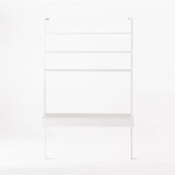 Stairway 2-Drawer White Wall Mount Desk With Shelves 96'' -Optimal Furniture Store Stairway96inWideDeskWhtSOSSF21