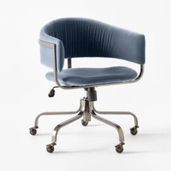 Stretta Blue Velvet Office Chair -Optimal Furniture Store StrettaBlueMtlOffcChair3QSSS22
