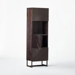 Suspend Black Marble And Dark Wood Bar Cabinet -Optimal Furniture Store SuspendChrcTallBarCbnt3QAVSSS21