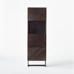 Suspend Black Marble And Dark Wood Bar Cabinet -Optimal Furniture Store SuspendChrcTallBarCbntSOSSS21