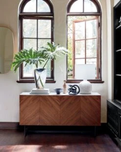 Suspend Marble And Brown Walnut Wood Media Console -Optimal Furniture Store SuspendIIMediaConsoleJN19