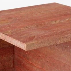 T Red Travertine Side Table Short -Optimal Furniture Store TMarbleRedSdTableShortAVSSF23