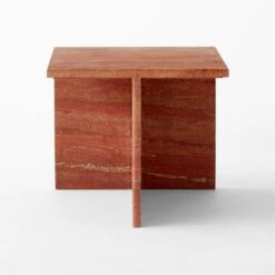 T Red Travertine Side Table Short -Optimal Furniture Store TMarbleRedSdTableShortSOSSF23