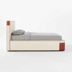 Tailor Ivory Linen And Leather Queen Bed -Optimal Furniture Store TailorUphlstrdSttchQBedSDSSF21