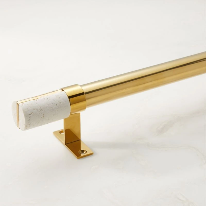 Brax Polished Brass Curtain Rod With Travertine Finial 28''-48''x1.25'' 1 Brax Polished Brass Curtain Rod With Travertine Finial 28''-48''x1.25''