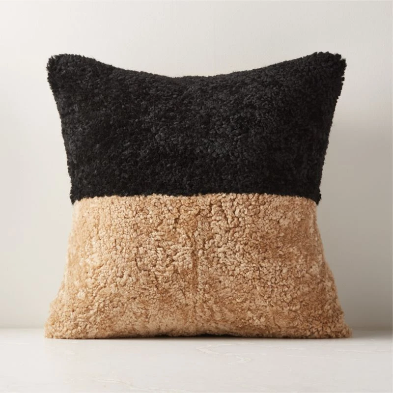 Two-Tone Sheepskin Fur Throw Pillow With Feather-Down Insert 20" 1 Two-Tone Sheepskin Fur Throw Pillow With Feather-Down Insert 20"