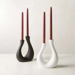 Uri Matte White Cement Taper Candle Holder -Optimal Furniture Store UriTaperHolderCollectionAVFHF23