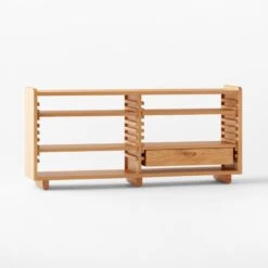 Ventura White Oak Console Table -Optimal Furniture Store VenturaNtchdShrtBkshlf3QSSS22