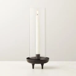 Vetro Matte Black Stainless Steel And Glass Hurricane Candle Holder -Optimal Furniture Store VetroMttSSBlkTaperHrrcnAVSHF22