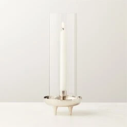 Vetro Polished Stainless Steel And Glass Hurricane Candle Holder -Optimal Furniture Store VetroSSTaperHrrcnAVSHF22