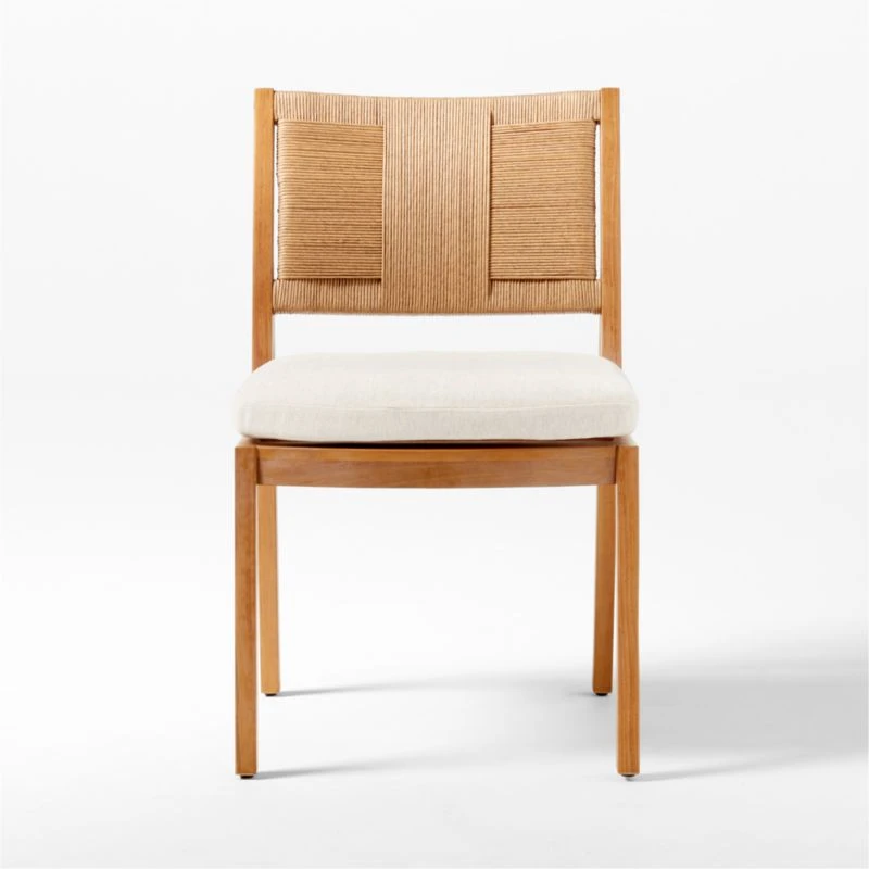 Roc Teak And Rattan Outdoor Dining Chair With Ivory Sunbrella® Cushion 3 Roc Teak And Rattan Outdoor Dining Chair With Ivory Sunbrella® Cushion - Image 3