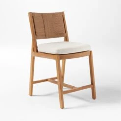 Roc Teak And Rattan Outdoor Counter Stool With Ivory Sunbrella® Cushion -Optimal Furniture Store VitetCounterStool3QSSS23
