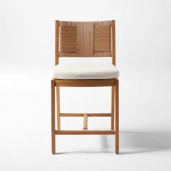 Roc Teak And Rattan Outdoor Counter Stool With Ivory Sunbrella® Cushion -Optimal Furniture Store VitetCounterStoolSOSSS23