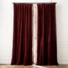 Red Organic Cotton Velvet Window Curtain Panel 48"x84''