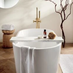 Teak Natural Round Bathroom Stool -Optimal Furniture Store WhiteMarbleBathCaddyJN21 1x1