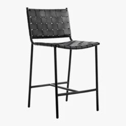 Woven Black Leather Counter Stool -Optimal Furniture Store Woven24inBkLthrCntrStool3QS19