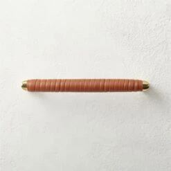 Polished Brass And Wrapped Cognac Leather Handle 5"