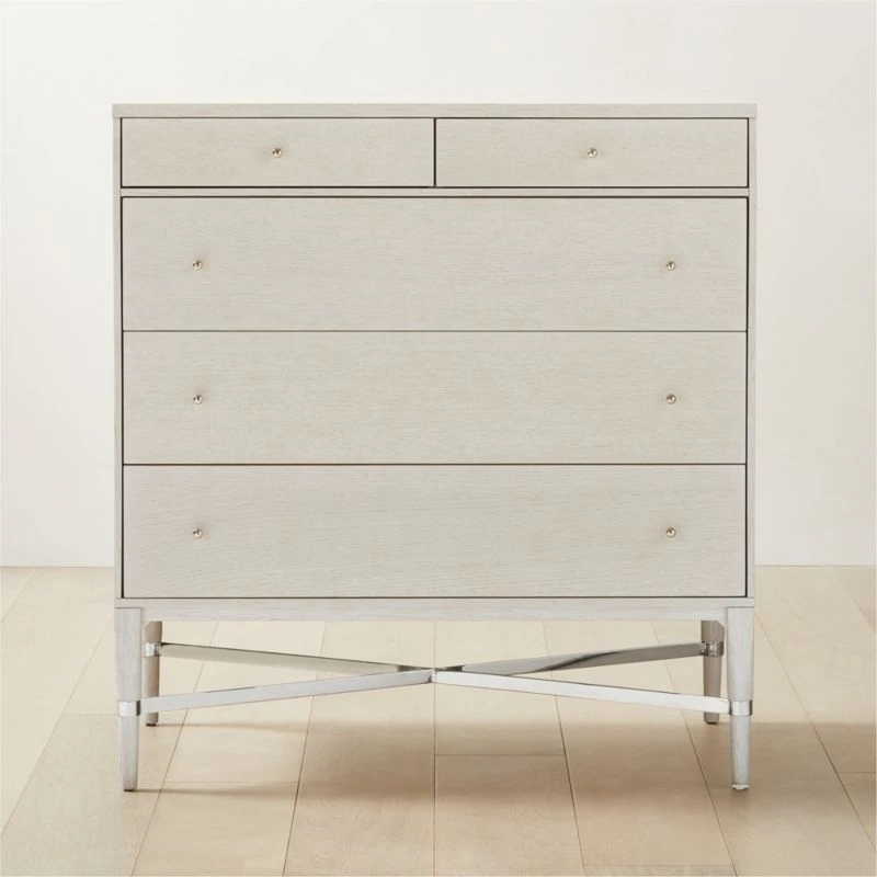 Connoisseur 5-Drawer Whitewashed Oak Wood Dresser Model 1003 1 Connoisseur 5-Drawer Whitewashed Oak Wood Dresser Model 1003