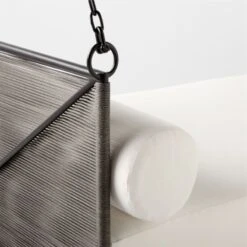 Zora Black Rattan Outdoor Hanging Daybed With White Sunbrella® Cushions -Optimal Furniture Store ZoraHangingDaybedAVSSS23