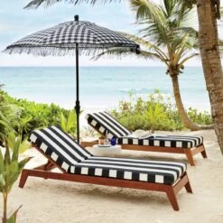 Filaki Outdoor Lounger With Black And White Stripe Cushion -Optimal Furniture Store filakiloungerpolengcheckerOFB17